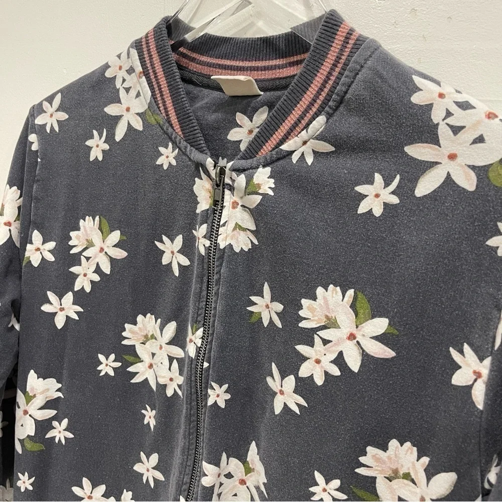 Zara Magnolia Flower Floral Full-Zip Bomber Jacket Size 13-14